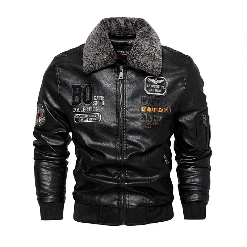 2026 Men Pu Leather Jacket Fashion High-Quality Detachable Fur Collar Coats Autumn Winter Men Thick Coat Embroidered Jackets Men Clothing