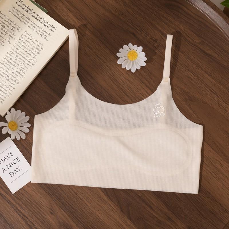 Girls' Wireless Non-Slip Sports Bra - Ice Silk Seamless Strappy Design for Large Bust