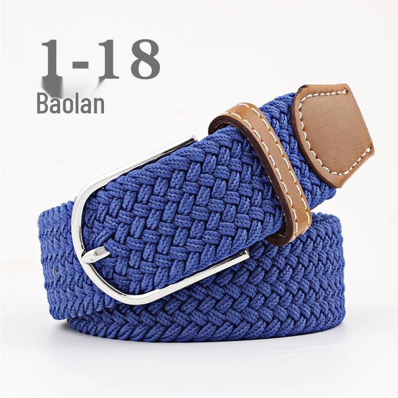 Korean Style Elastic Braided Canvas Belt with Pin Buckle for Men and Women