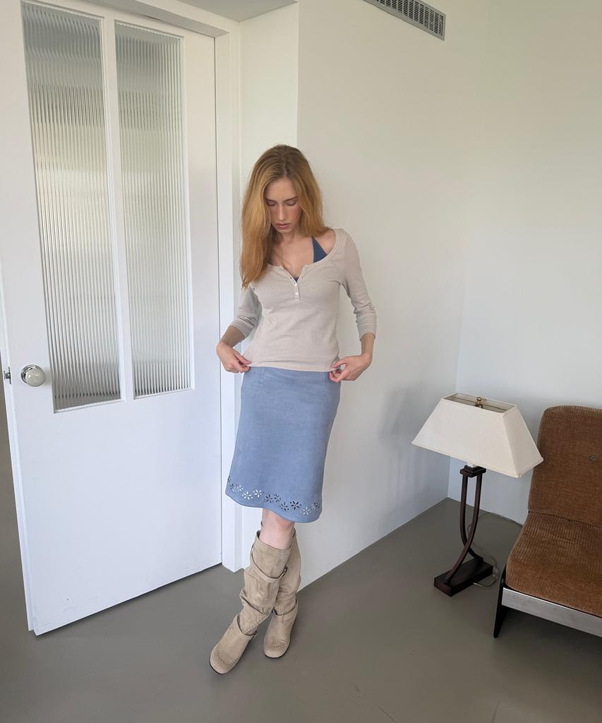 ASURA Cotton Henley Mid Sleeve T (Grey Beige)