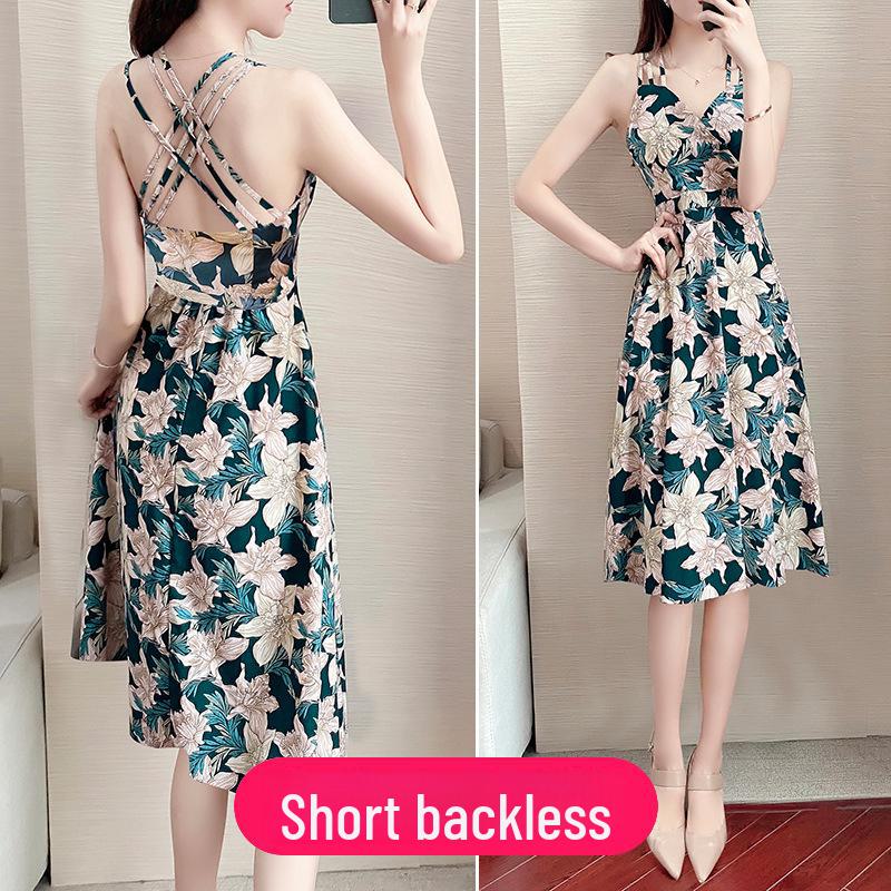 Elegantní květinové šaty na ramínka - Dámský štíhlý letní plážový dovolenkový outfit 2023