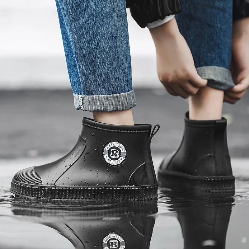 

fashion Men Rain Boots Rubber Shoes Waterproof Women Work Booties Winter Plus Cotton Slip on Unisex Ankle Boots Bottes De Pluie 2024