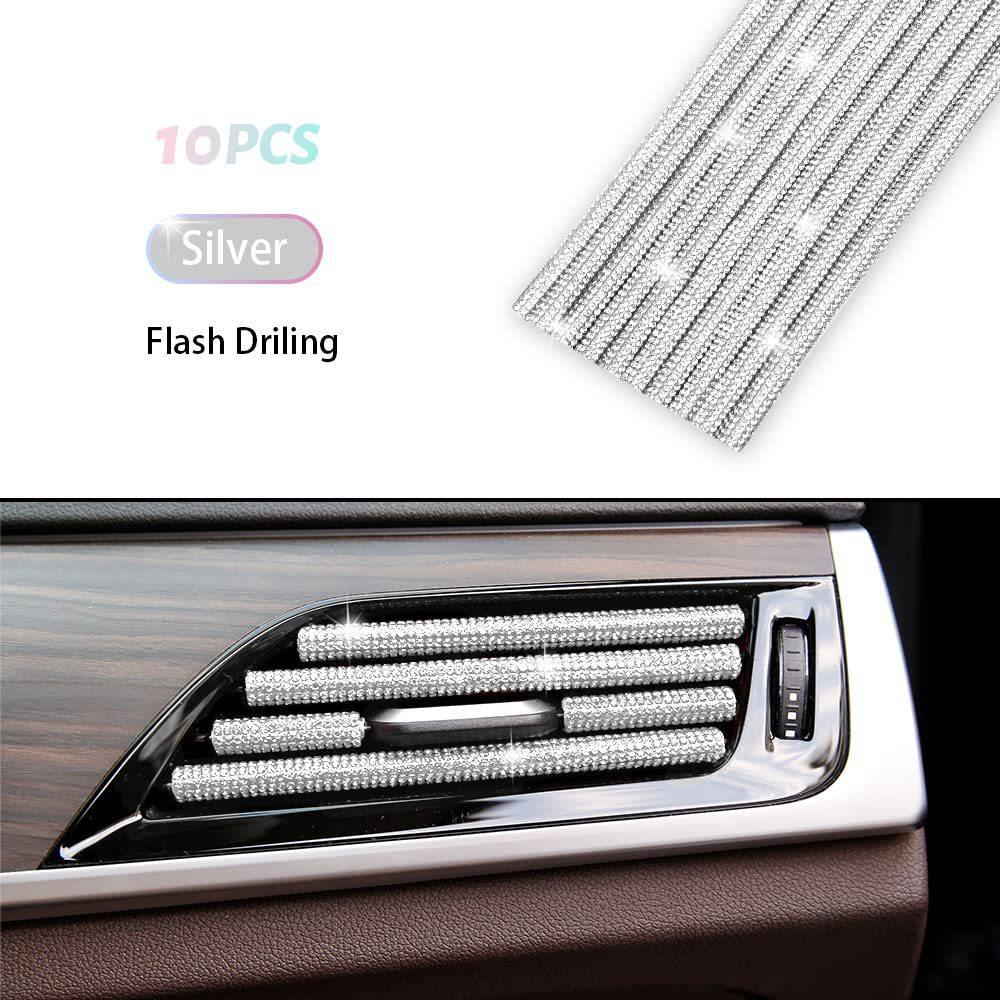 

10pcs Car Air Vent Decorative Strip With Diamond U-shaped Rhinestone Clip Strip For Auto Styling Interior Mouldings Accessories