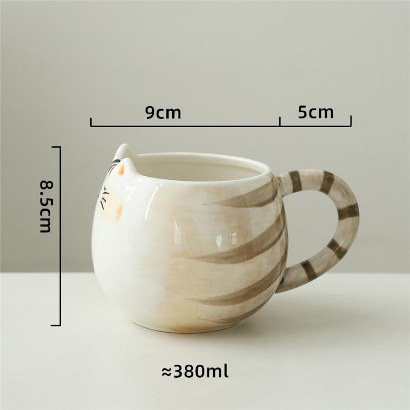 380ml Cute Cat Ceramic Water Cup Hand-painted Afternoon Tea Milk Coffee Milk Tea Cup Home Breakfast Mug Drinking Birthday Gift