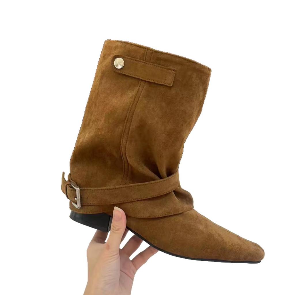 Retro Suede Khaki Short Boots for Women 2025 Autumn and Winter New Niche Design Western Pile Boots Knight Boots for Women