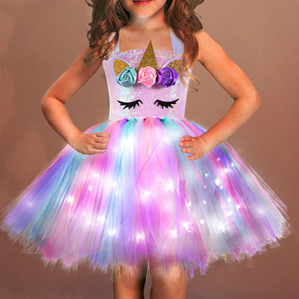 Girls Unicorn Light-up Dress with Accessories, Christmas Party Carnival Costume, 125-140cm