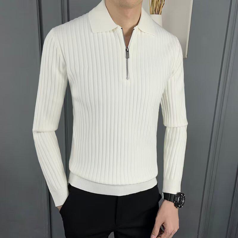 

Men s Korean Style Slim Fit Knit Lapel Polo Sweater - Solid Color Autumn/Winter Fashion L (115-125 jin)