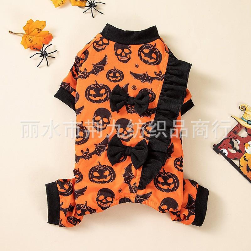 Halloween Pet Costume Four-Legged Outfit Dogs Cats Teddy Bichon Pumpkin Head Design