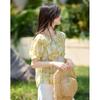 Women's Cotton Printed Puff Sleeve Short Sleeve Blouse