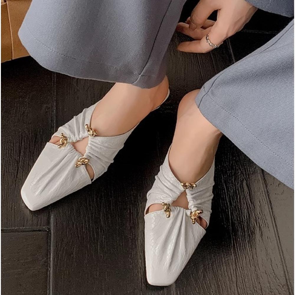 New Low Heel Shoes for Women Baotou Slippers Solid Square Toe Summer Fashion Hot Sale Women's Slippers Versatile Style