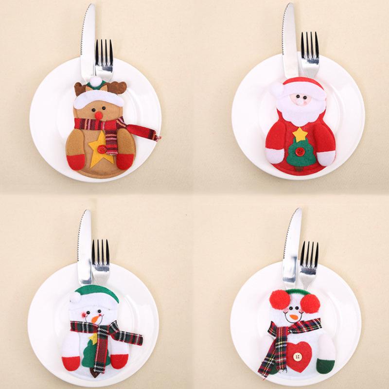 4pcs Christmas Decorations Snowman Kitchen Tableware Holder Bag Party Gift Xmas