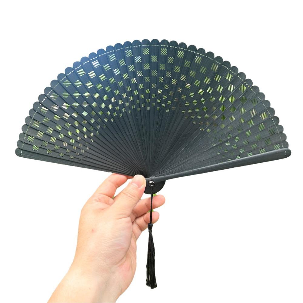 Chinese Style Folding Bamboo Fan Solid Color Portable Tassel Folding Fan Exquisite Classical Kimono Fan Hanfu Accessories