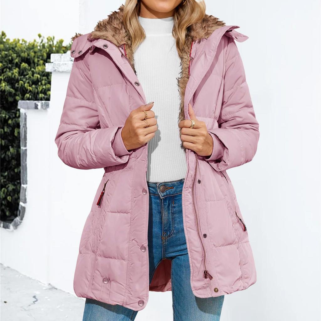 Women's Solid Color Hooded Acket Cotton Jacket