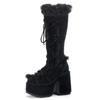 Winter Women Snow Boots Platform Wedge High Heel Faux Fur Lady Shoes Female Plush Warm Non-slip Mid Calf Boots Goth Shoes