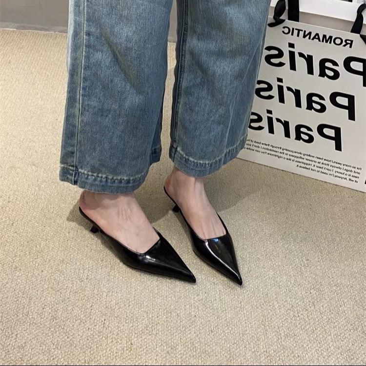 

Баотоу полутапочки женская обувь носить 2025 новый темперамент леопардовый принт остроконечные французские высокие каблуки обувь Mueller леопардовый принт 35 чёрный