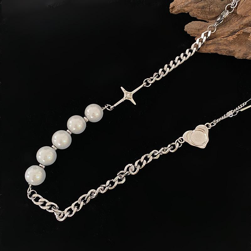 

Ожерелье с жемчугом Love, асимметричное плетение, дизайн, ниша, цепочка на шею, аксессуары, простая индивидуальная цепочка на ключицу из холодного ветра