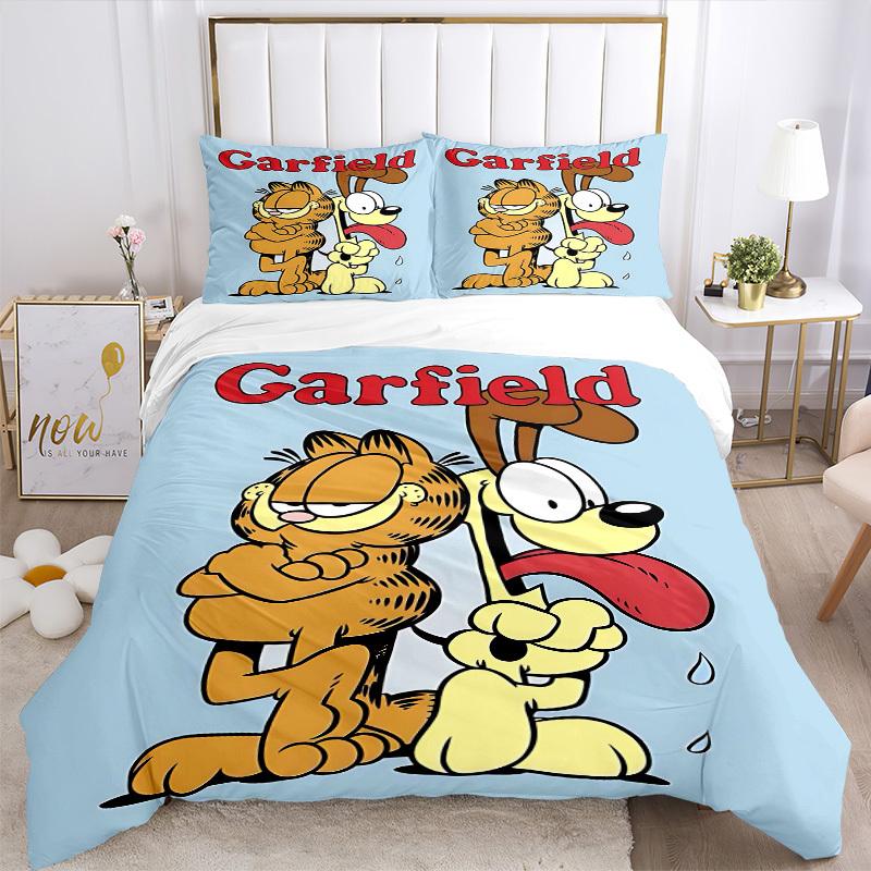 3-teiliges Bettwäsche-Set Garfield Hund Enthält 1 Bettdecke + 2 Kissenbezüge, Ohne Kissenfüllungen, Weich Bequem,a0910205