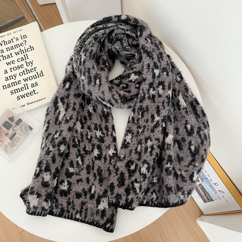 Women Winter Knitted Scarf Headscarf Ladies Men Casual Leopard Print Warm Scarve Mujer Male Foulard Wrap Shawl New Unisex Retro