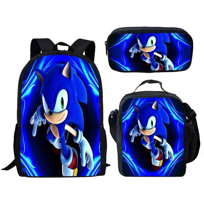 Sonic School Backpack Set For Kids With Breathable Waterproof Oxford Fabric And Cartoon Print For School Use