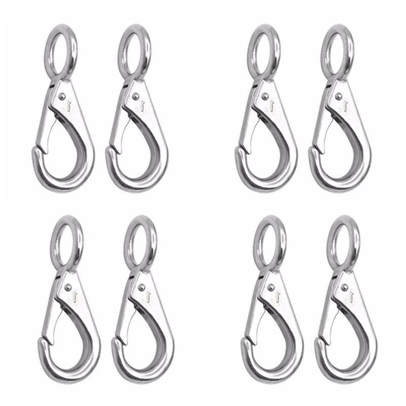 

8Pcs Stainless Steel 316 Rigid Loaded Fixed Eye Spring Clip Snap Hook Carabiner Marine Hardware Accessories For Boats серебряный