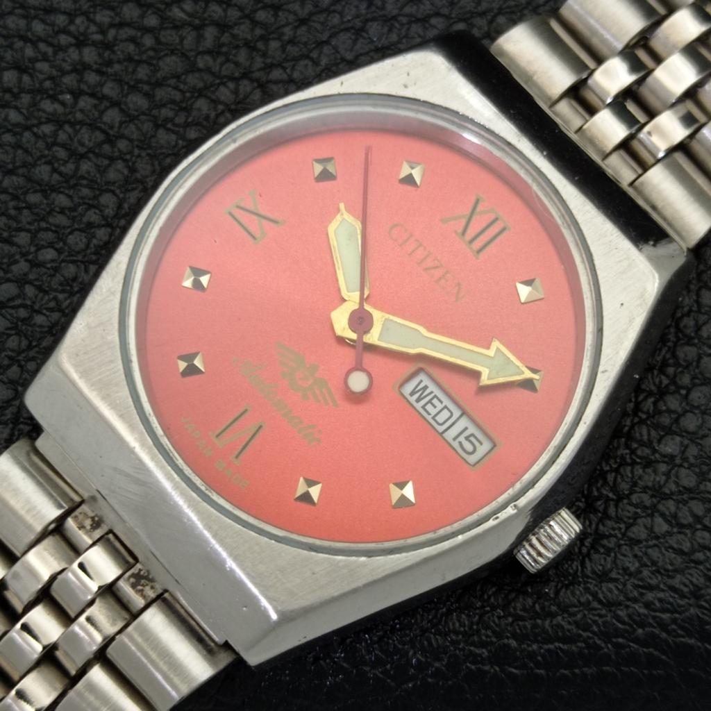 JAPAN MENS GENUINE VINTAGE CITIZEN AUTOMATIC 8200 RED COLOR DIAL WATCH A500239-2 R151b-a500239