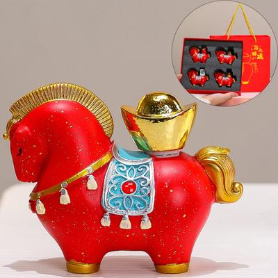 1/4 Adet Karikatür At Figürü Hediye Çantası Kutusu ile İyi Şans Bereket Getirir Çin Tarzı Pony Heykeli Ev Ofis Masaüstü Feng Shui Dekorasyon Süsü