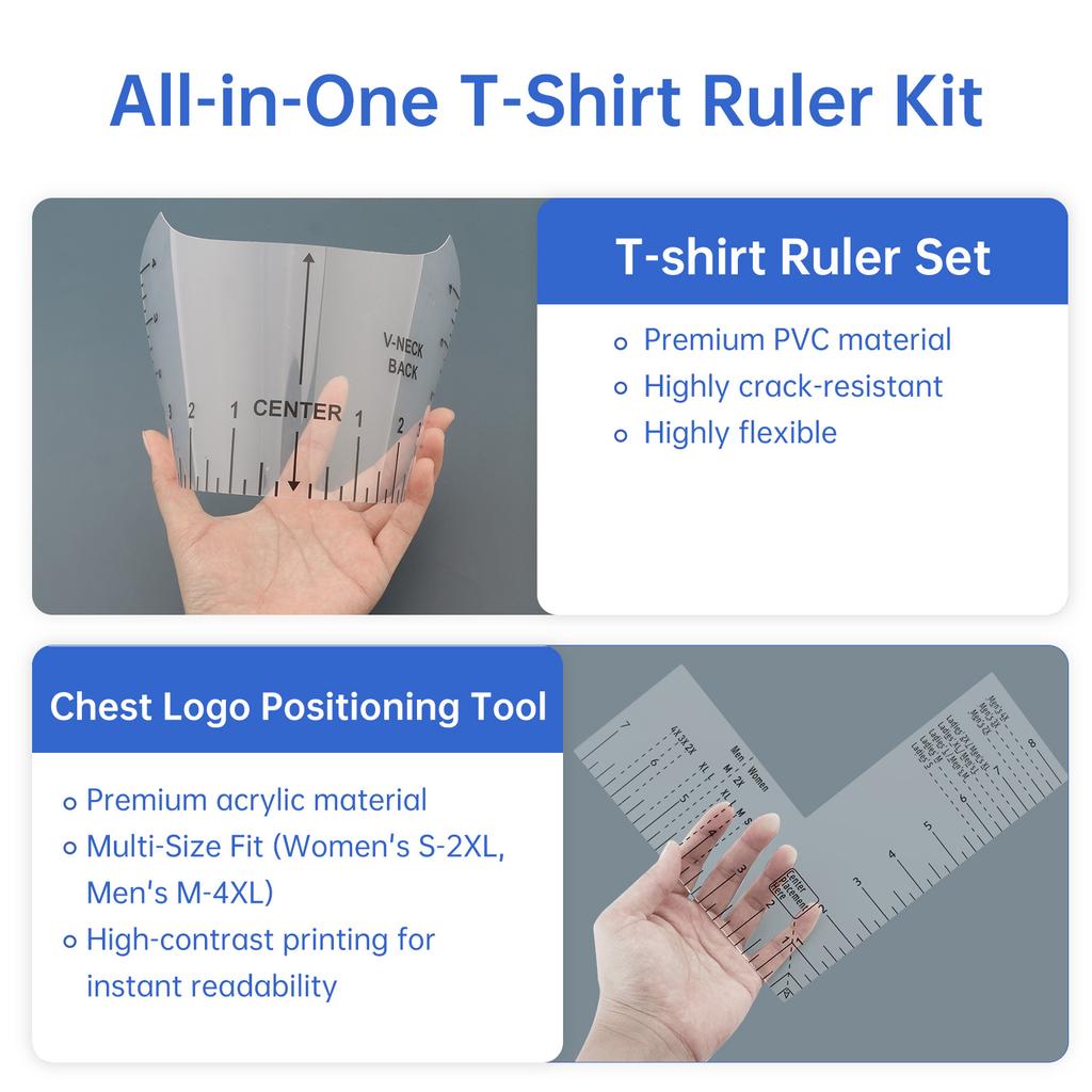10 Pcs Vinyl Alignment Ruler Set Heat Press Logo Placement PVC Acrylic Guides T-shirt Craft Sewing Tool Kit