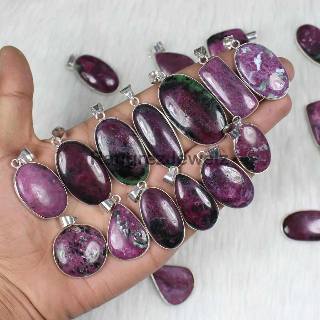 Pink Ruby Zoisite Gemstone Pendant Healing Crystal Pendant Necklace Making For Silver Jewelry Supply Bezel Pendant Necklace