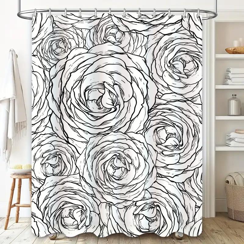 Black White Rose Shower Curtain Bathroom Decor Vintage Flower Waterproof Linen Fabric Home Decoration Printing for Bathrooms
