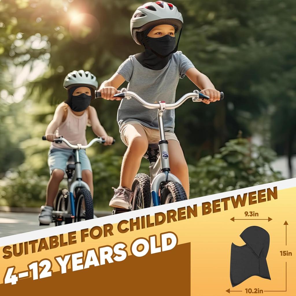 Kids Balaclava Face Mask Summer Cooling Full Face Cover Lightweight Windproof Breathable UV Protector Neck Gaiter Black
