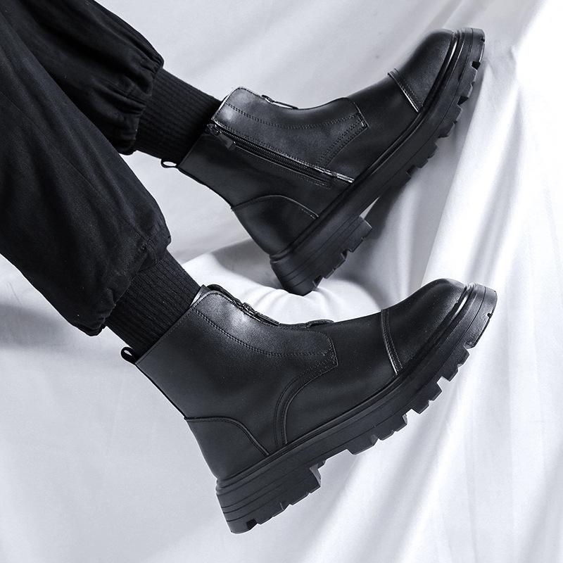 

2022 Autumn Youth Round Toe High-Top Men s Martin Boots with Thick Sole and Front Zipper 41 чорний