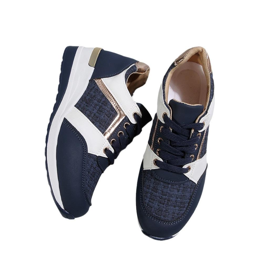 Four Large-Size Flat-Bottomed Casual Single Shoes Women'S 25 Fashionable Breathable Wedge Heel Color Matching Sports Shoes
