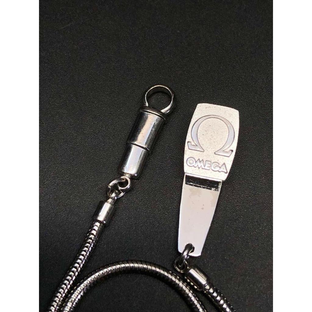 Used Watch store recovered item/Extremely rareOMEGA/Omega [Pocket watch chain with logo plate/Silver color] Total length approximately 35cm