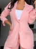 Women's  Elegant Suit Set Trousers with Pleats and Stand-up Collar