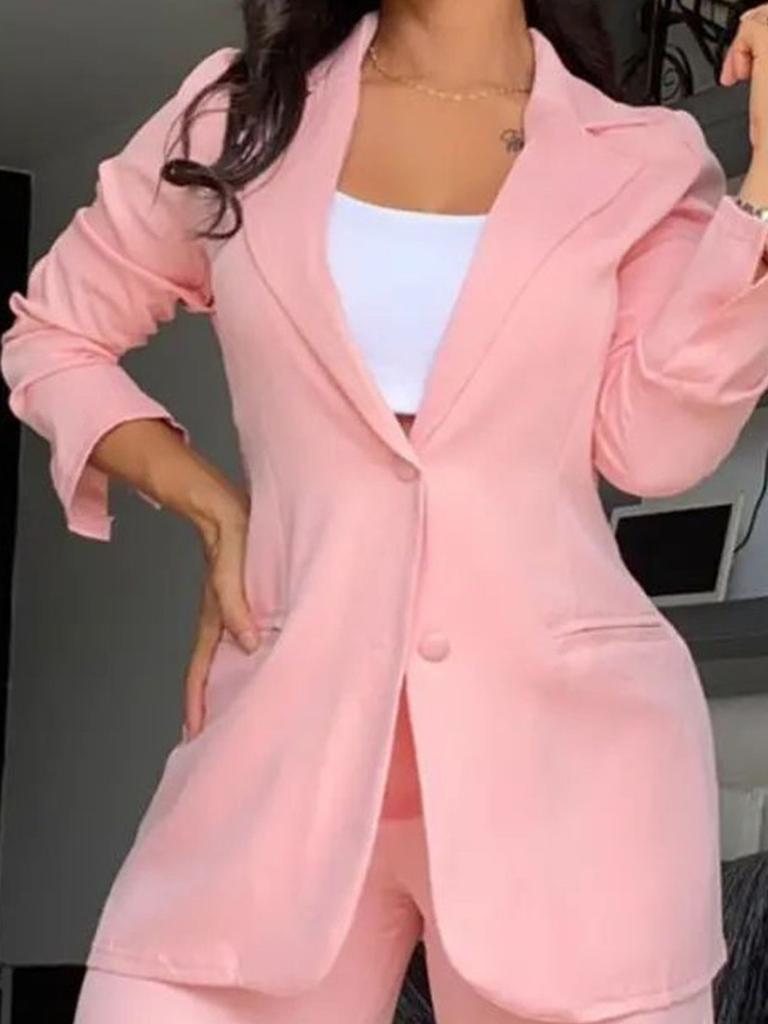 Women's Elegant Suit Set Trousers with Pleats and Stand-up Collar