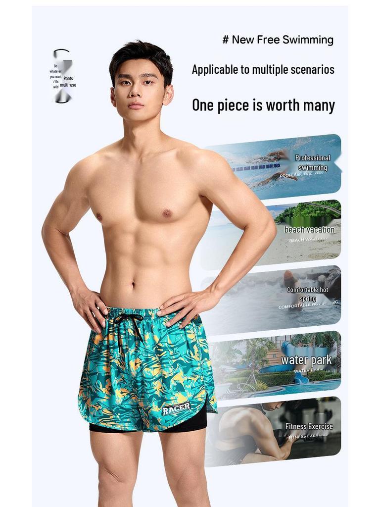 Men's Plus Size Anti-Embarrassment Swim Trunks Boxer Briefs and Swim Gear Set