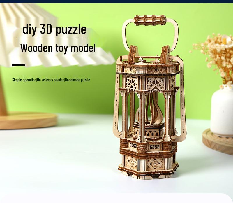 Handcrafted Wooden Lantern Puzzle Toy - 3D Educational Ornament for Kids