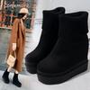 Wintermode Plateau Schwarze Stiefel Keile Damen Stiefel Höhe Steigernd Knöchelhohe Stiefel Strickkragen Klobiger Absatz Schuhe für Damen