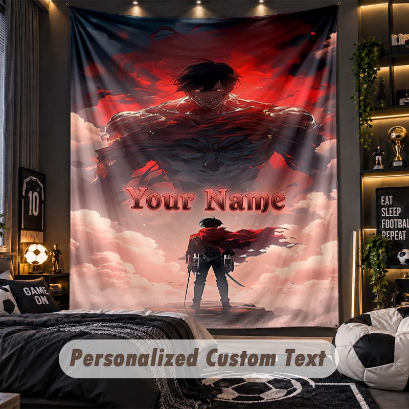 Personalized Wall Tapestry,Attack on Titan Custom Printed Name, Fabric Wall Art For Indoor Room Backdrop