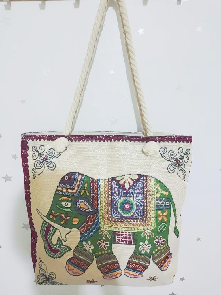 Ethnic style large shoulder bag South East Asia style double-sided embroidery cartoon animal elephant canvas bag female travel bag