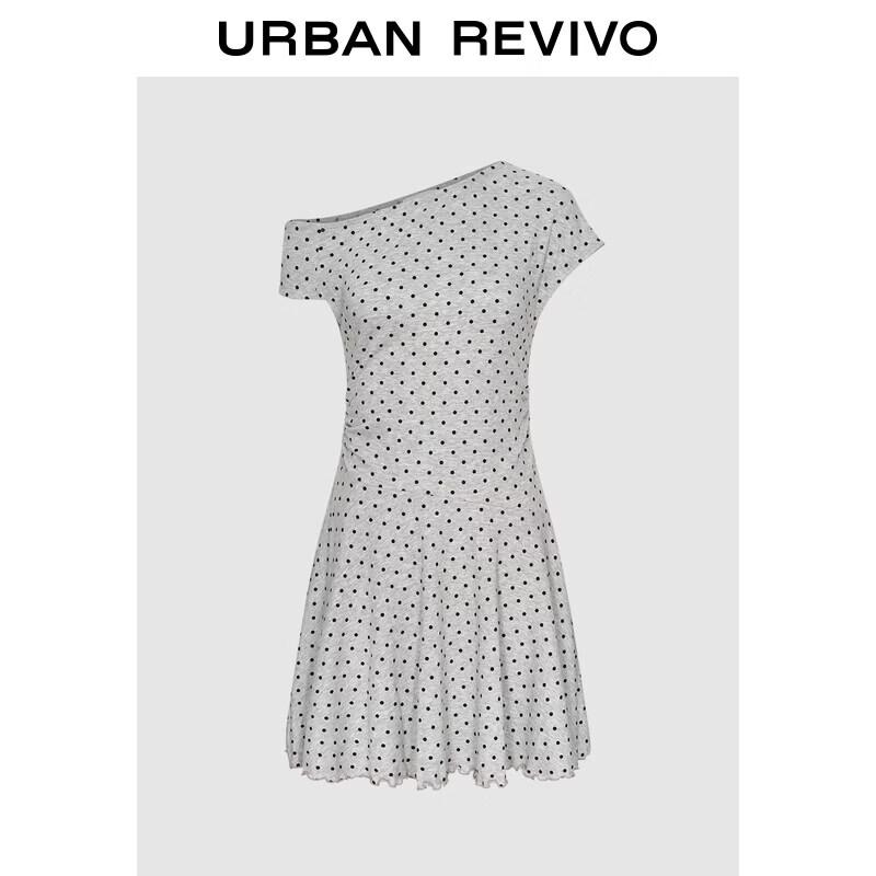 UR2026 Women s One-Shoulder Polka Dot Ruffle Casual Dress L