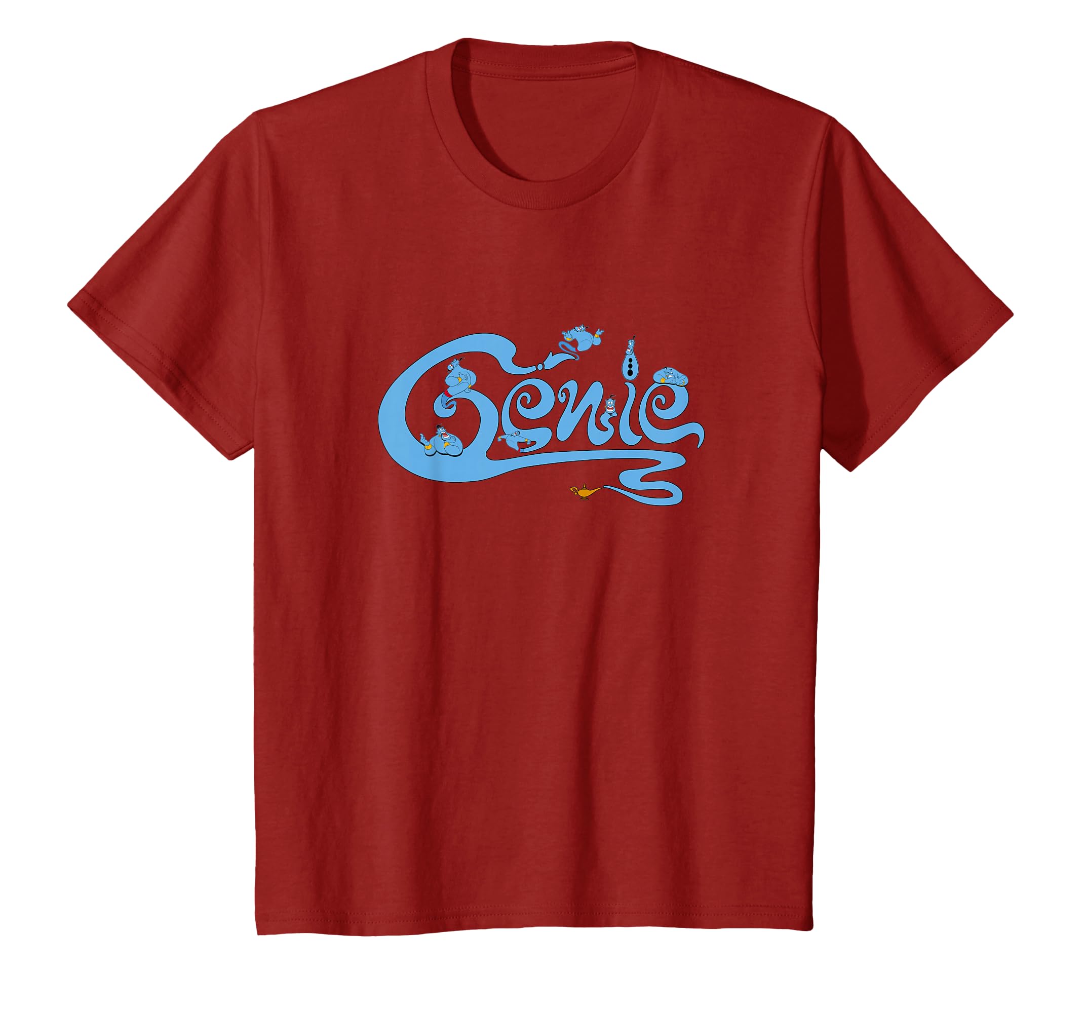 Disney Aladdin Genie Different Expressions Chest Text Logo T-Shirt