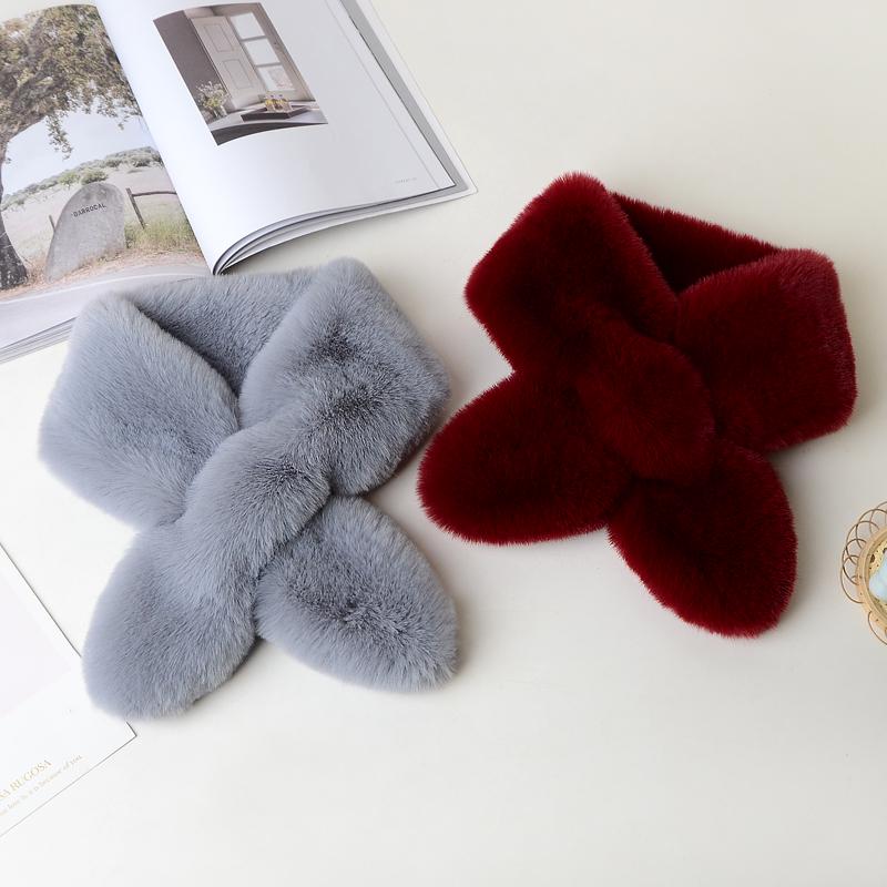 Unisex Winter Scarf: Thick, Warm, Imitation Rex Rabbit Fur, Versatile Plush Cross Design for Neck Protection