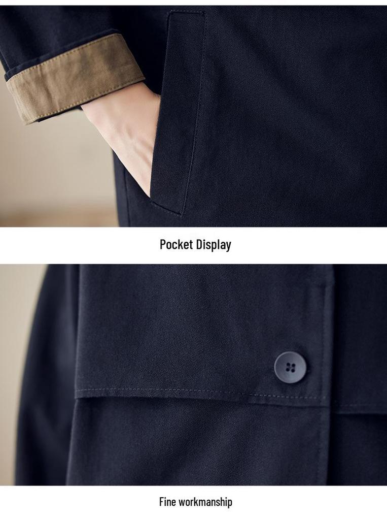 3126 Versatile Mid-Length Women's Trench Coat - 2026 Korean Style, Casual Lapel Jacket, Solid Color, Spring Collection