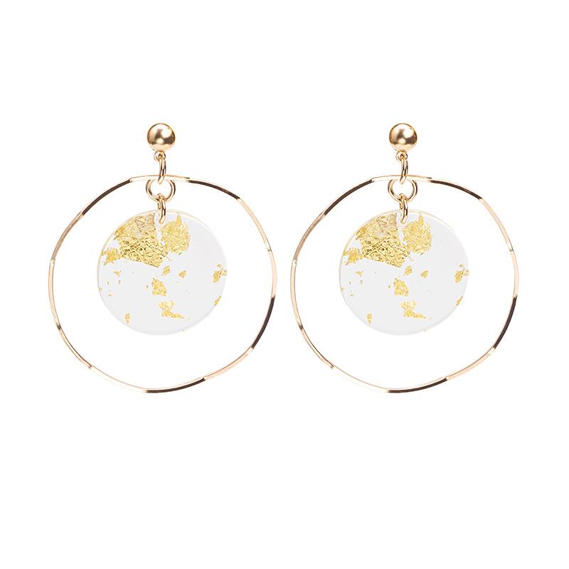 925 Retro Gold Foil Transparent Acrylic Exaggerated Circle Earrings, Fashionable Wavy Round Stud Earrings