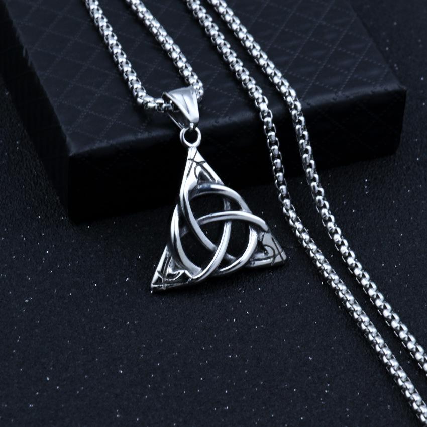 Irischer Keltischer Knoten Anhänger Halskette Für Frauen Männer Einfaches Dreieck Hip Hop Rock Edelstahl Kette Hals Schmuck Geschenke