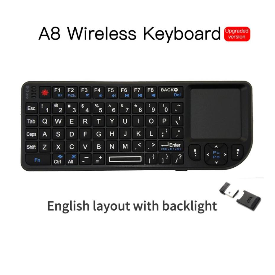 Mini tastatură fără fir 2.4G RF Spaniolă Franceză Rusă Engleză Tastatură Lumină de fundal Touchpad Mouse pentru PC Notebook Smart Tv Box English with White backlight black