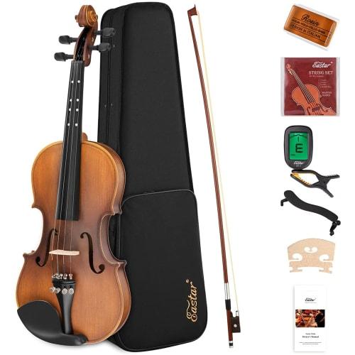 Eastar EVA-3 Beginner's Violin Set, Matte Finish, Fretboard Marked Tuners, and Spare String Set (4/4)