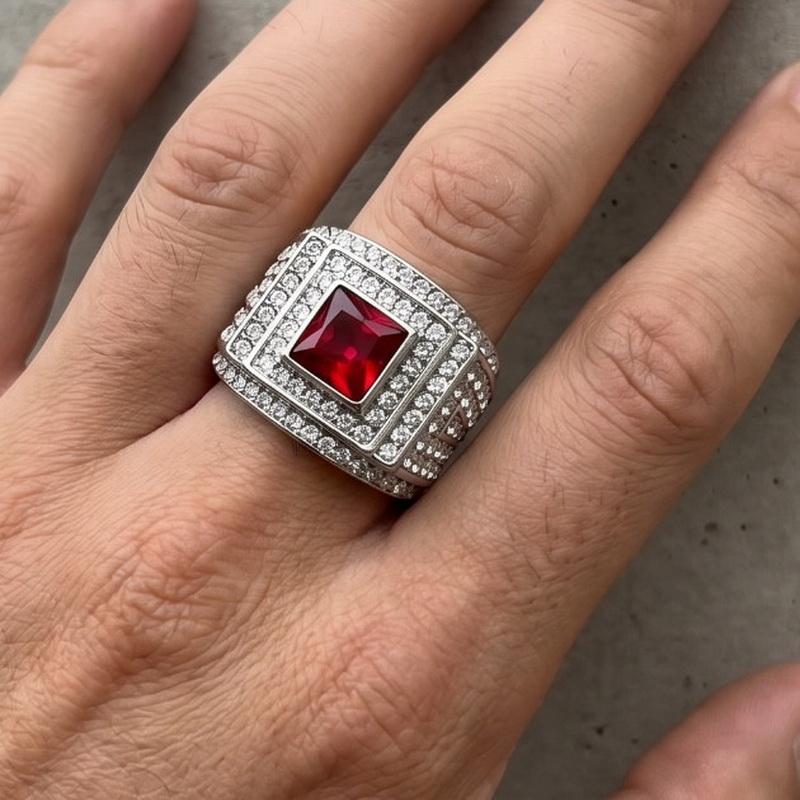 Affordable Luxury Men's Hip Hop Stainless Steel Ring Exquisite Rhinestone Ring