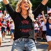 Women’s Casual V Neck Half Sleeve Top with 1776 2026 America Land of the Free Letter Print Loose Fit Pullover Shirt for Daily Wear